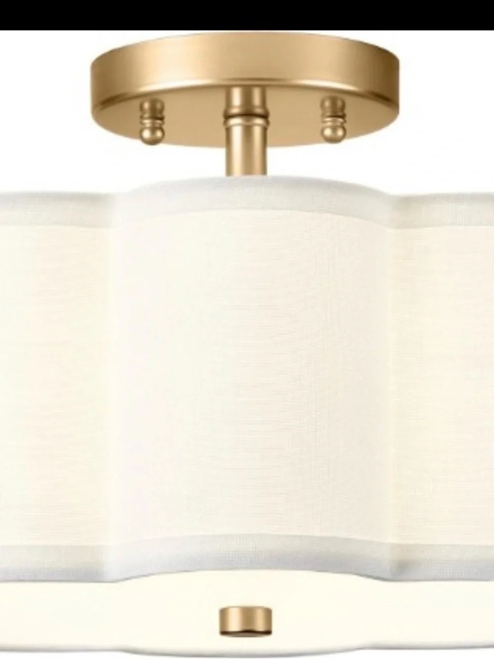 Gold Semi-Flush Ceiling Light with Ivory Fabric Shade